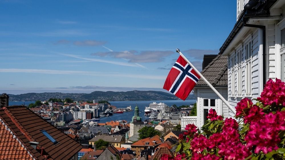 The,Norwegian,Flag,Is,Placed,On,The,Facade,Of,The