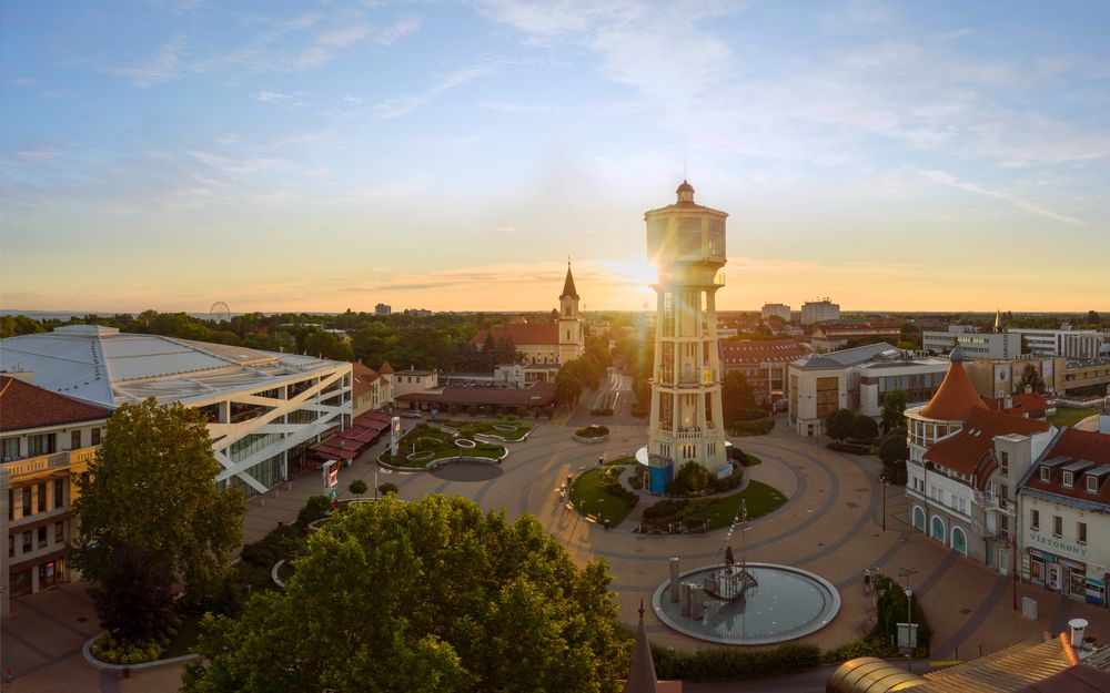 06.30.2020.,Hungary.,Siofok,City,Main,Square,And,Iconic,Water,Tower.