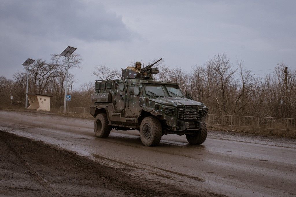 Ukraine's Chasiv Yar amid Russian attacks
CHASIV YAR, UKRAINE - MARCH 07: Ukrainian soldiers patrol on the road to Bakhmut by Roshel Senator APC in Chasiv Yar, Donetsk Oblast, Ukraine on March 7, 2023. Chasiv Yar is a city at the gates of Bakhmut where Russian forces is close. Andre Luis Alves / Anadolu Agency (Photo by Andre Luis Alves / ANADOLU AGENCY / Anadolu via AFP)