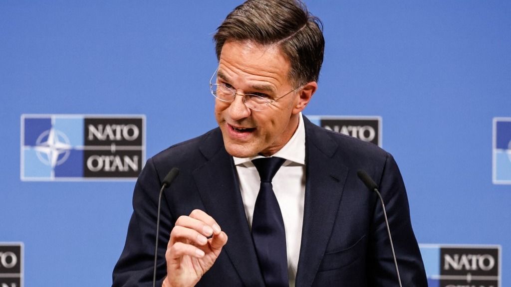 NATO Secretary General Mark Rutte addresses a press conference at the NATO headquarters in Brussels, on October 16, 2024. (Photo by Simon Wohlfahrt / AFP)