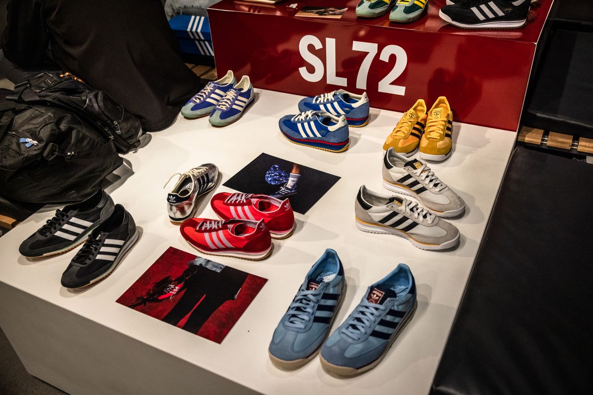 Retro-style sports shoes at an Adidas store in Barcelona