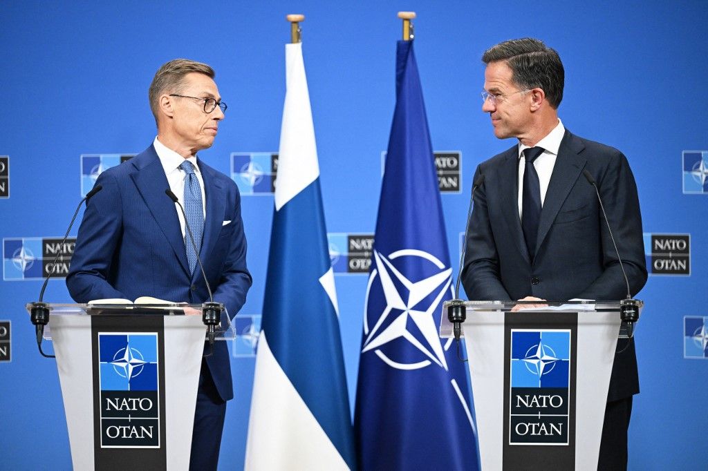 Alexander Stubb - Mark Rutte in Brussels
0BRUSSELS, BELGIUM - OCTOBER 8: Finnish President Alexander Stubb and NATO Secretary General Mark Rutte hold a joint news conference after their meeting at NATO Headquarters, on October 8, 2024, in Brussels, Belgium. Dursun Aydemir / Anadolu (Photo by Dursun Aydemir / ANADOLU / Anadolu via AFP)