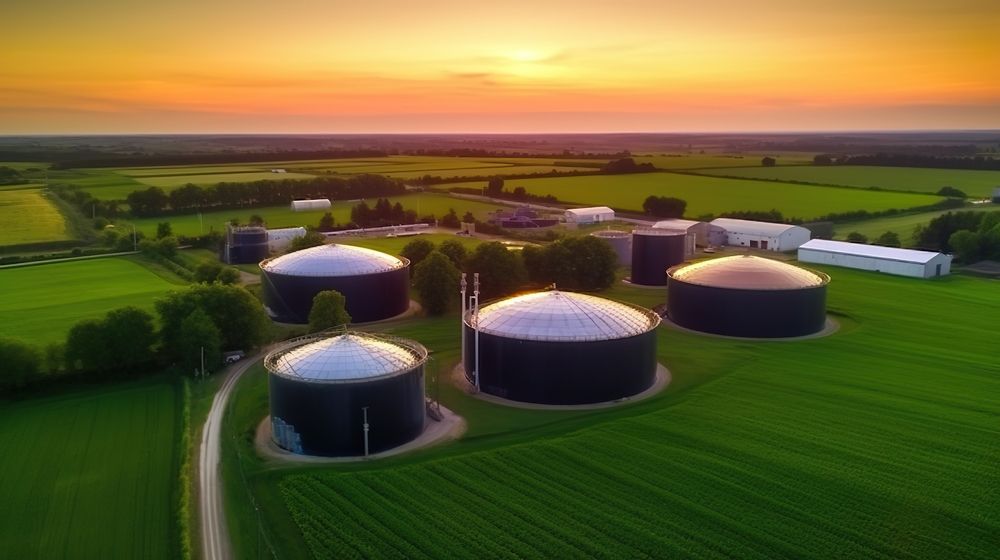 Green,Biogas,Plant,Storage,Tanks.,Aerial,View,Over,Biogas,Plant