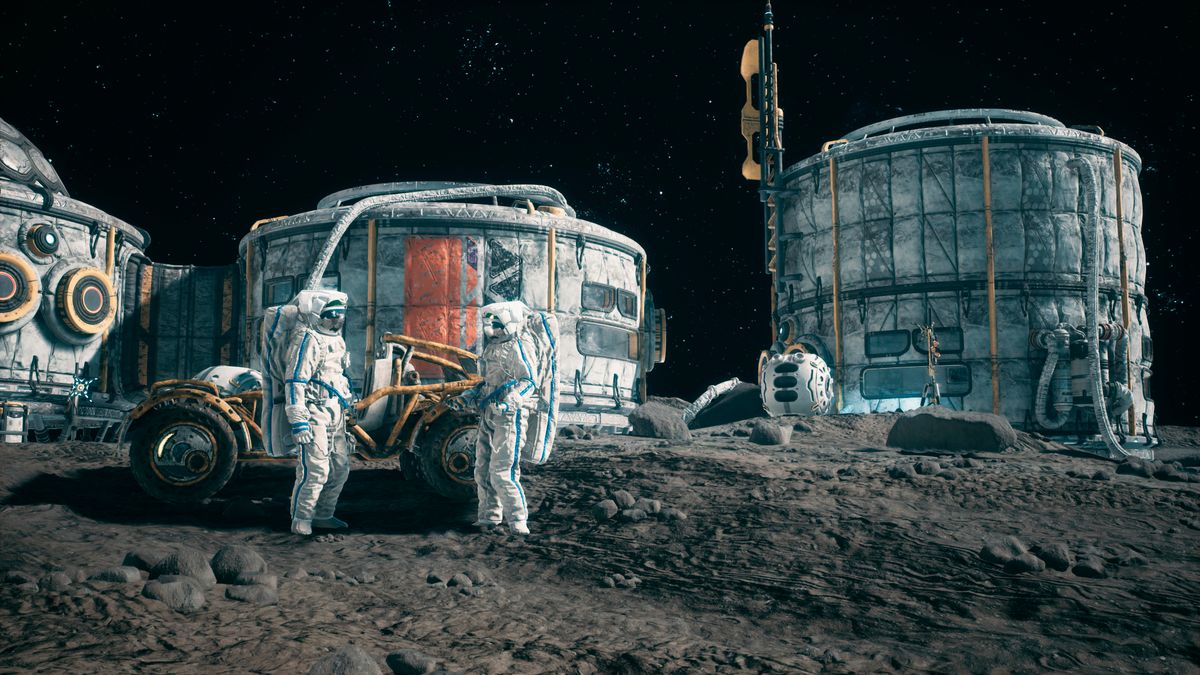 Meeting of astronauts at the lunar base near the lunar rover. View of the lunar colony and astronauts working at the space base. 3D Rendering. Összeférhetetlenség a Holdon: Kína bezavarhat a NASA terveibe