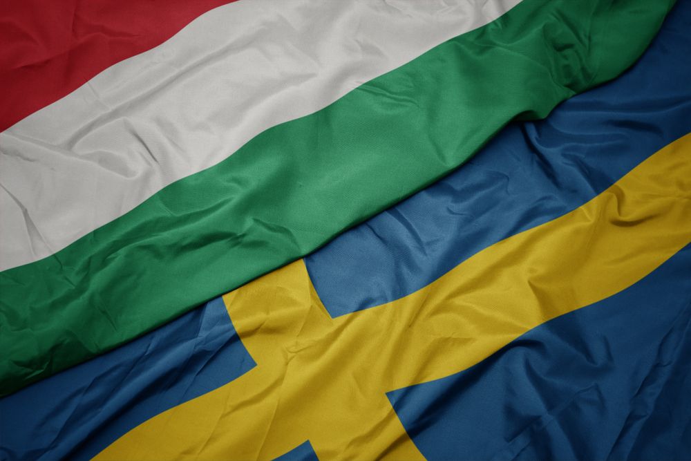 Waving,Colorful,Flag,Of,Sweden,And,National,Flag,Of,Hungary. georgia