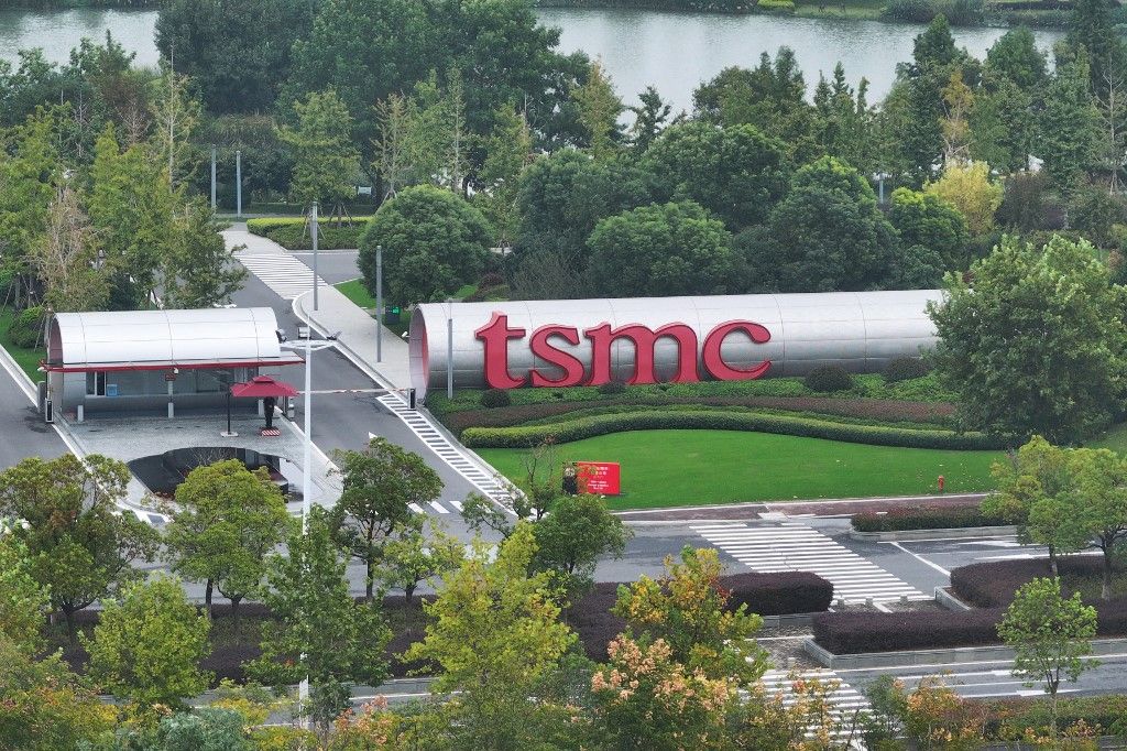 An aerial photo shows the Taiwan Semiconductor Manufacturing Company (TSMC) in Nanjing, Jiangsu province, China, on October 18, 2024. (Photo by Costfoto/NurPhoto) (Photo by CFOTO / NurPhoto / NurPhoto via AFP)