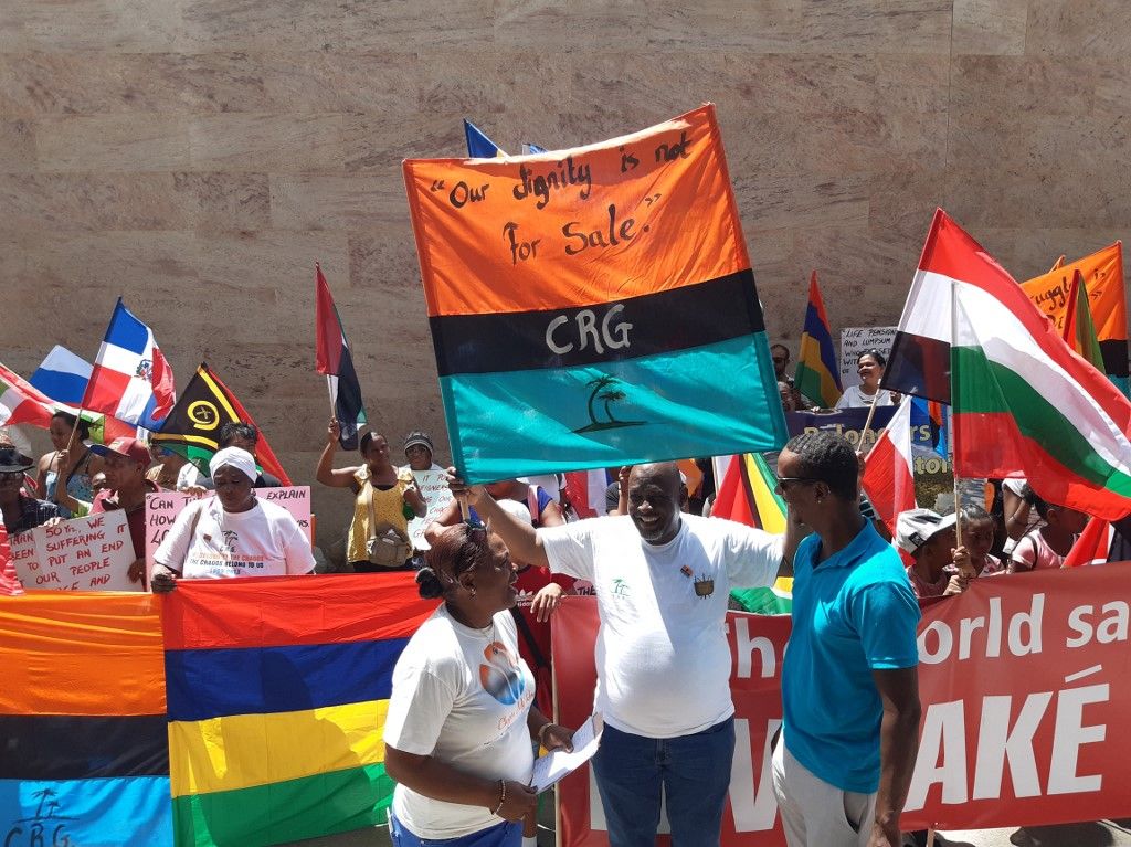 Demonstrators from the Chagos Islands protested at a British defiance of a United Nations deadline to end their "illegal occupation" of the Indian Ocean archipelago in Port Louis on November 22, 2019. The Indian Ocean archipelago has been at the centre of a decades-long dispute over Britain's decision to separate it from Mauritius in 1965 and set up a joint military base with the US on Diego Garcia, the largest of the islands.
In May, a total of 116 countries voted in favour of a non-binding resolution presented by African countries that urged Britain to "withdraw its colonial administration" from the Chagos Islands within six months. (Photo by Jean Marc POCHE / AFP), diego garcia