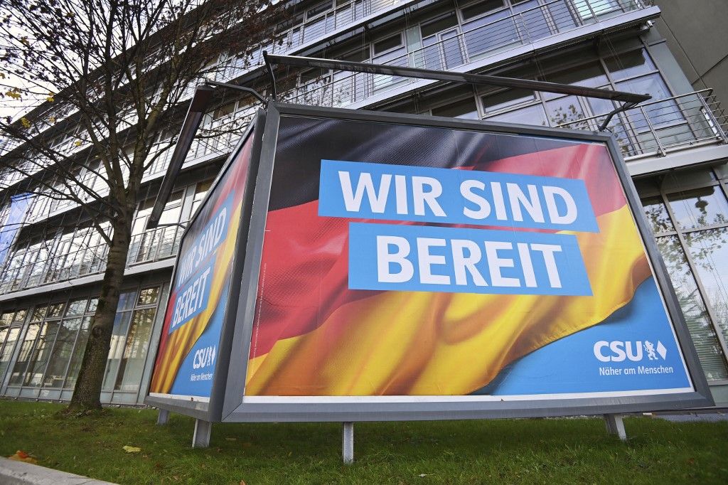 CSU election poster in front of the CSU state headquarters in Munich.