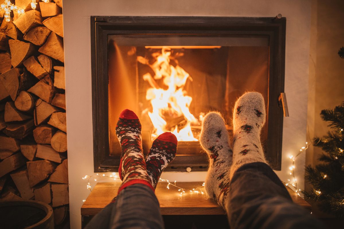 Winter day by fireplace