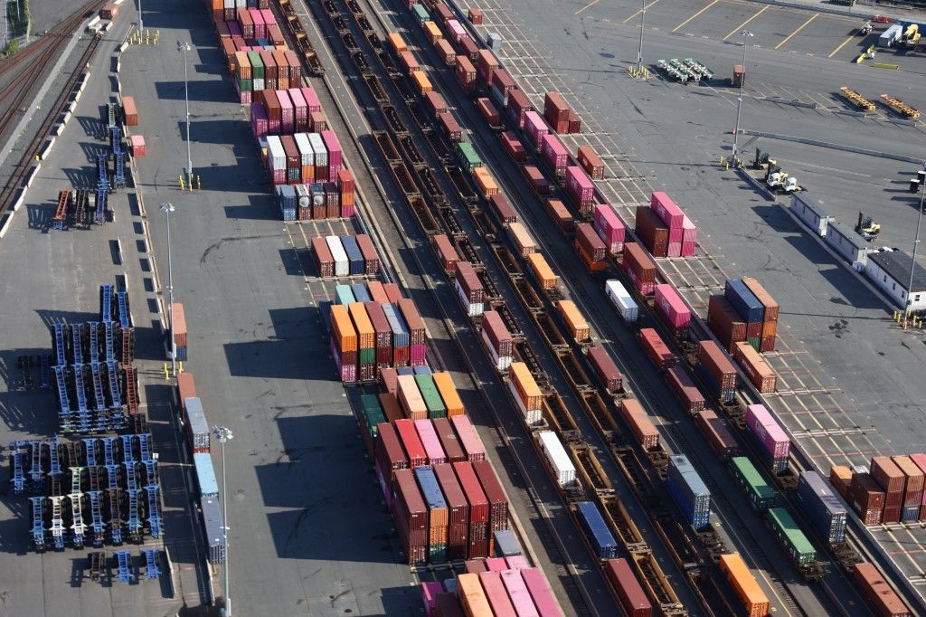 Aerial Views Of New York City
An aerial view of Port Jersey in Jersey City, United States on July 13, 2024. (Photo by Jakub Porzycki/NurPhoto) (Photo by Jakub Porzycki / NurPhoto / NurPhoto via AFP)