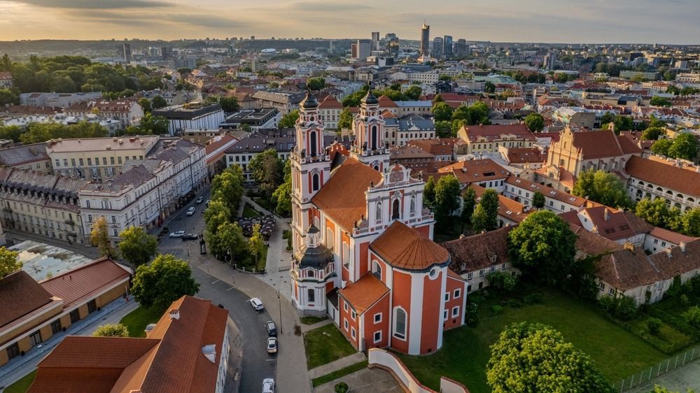 Aerial,Summer,Evening,Sunset,View,Of,Saint,Catherine's,Church,,Vilnius