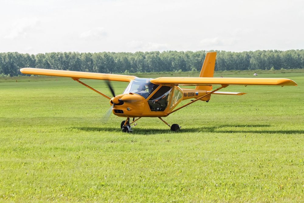 Mochische,Airport,,Novosibirsk,,Russia,-,July,28,,2013.,Yellow,Aeroprakt