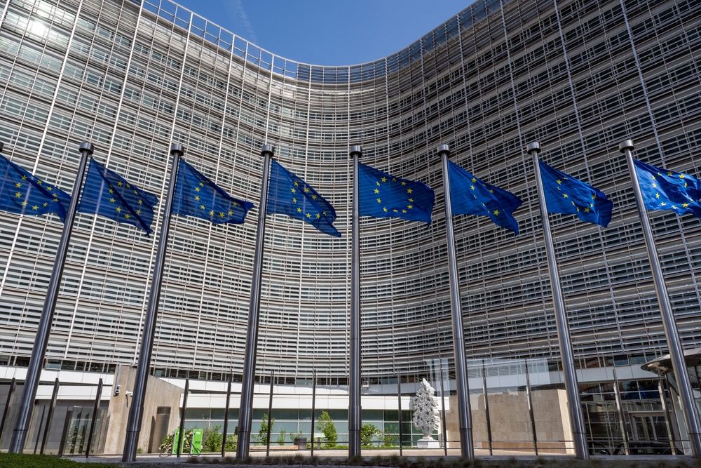 European,Flags,In,Front,Of,Headquarters,Of,European,Commission,In