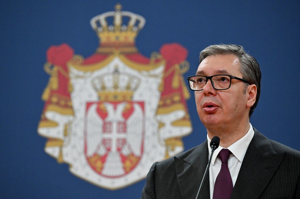 Polish Prime Minister Donald Tusk visits
Aleksandar Vucic szerb elnök felajánlotta lemondását 
Serbia's President Aleksandar Vucic delivers a joint press conference with Poland's Prime Minister in Belgrade on October 24, 2024. (Photo by Andrej ISAKOVIC / AFP)