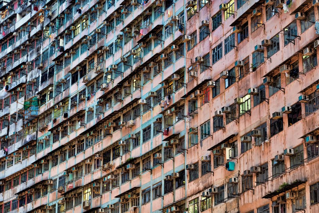 Crowded residential old buildings, Hong Kong, China.