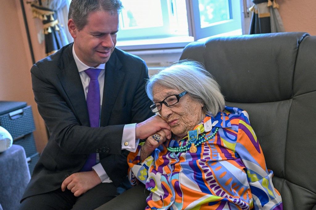 Keleti Ágnes Jonathan Lacote francia nagykövettel, archív fotó (2024. szeptember 9.)