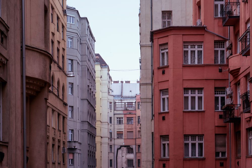 Old,Residential,Buildings,In,Downtown,Budapest.,Coloured,Facades.