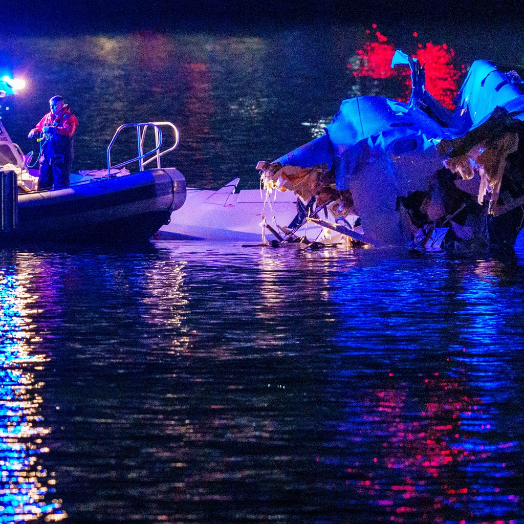 Emergency response teams assess wreckage in the Potomac River on Jan. 30.