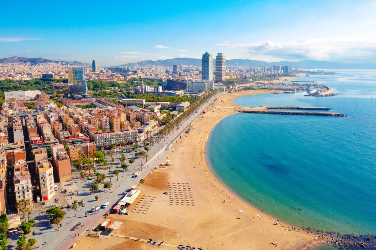 Aerial,View,Of,Ciutat,Vella,District,With,Barceloneta,Beach,Spain