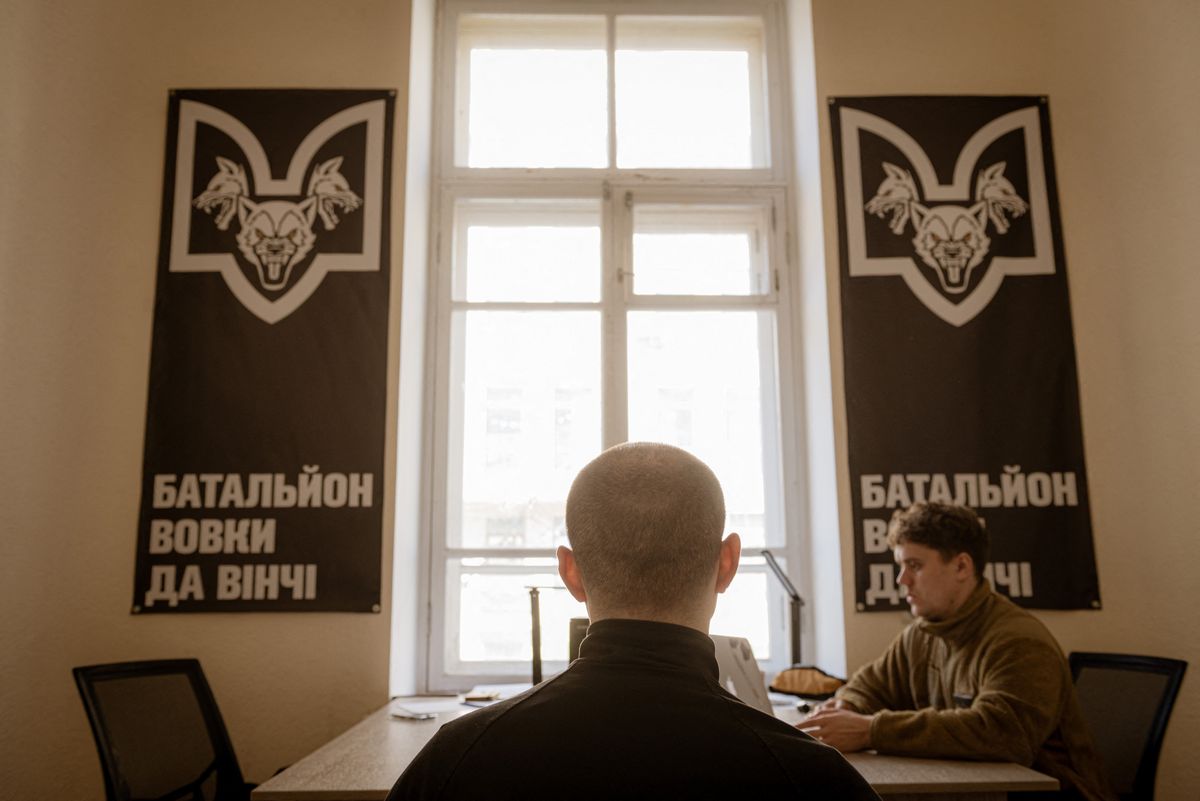 Recruiting Center of Da Vinci Wolves Battalion from Ukrainian Army in Kyiv