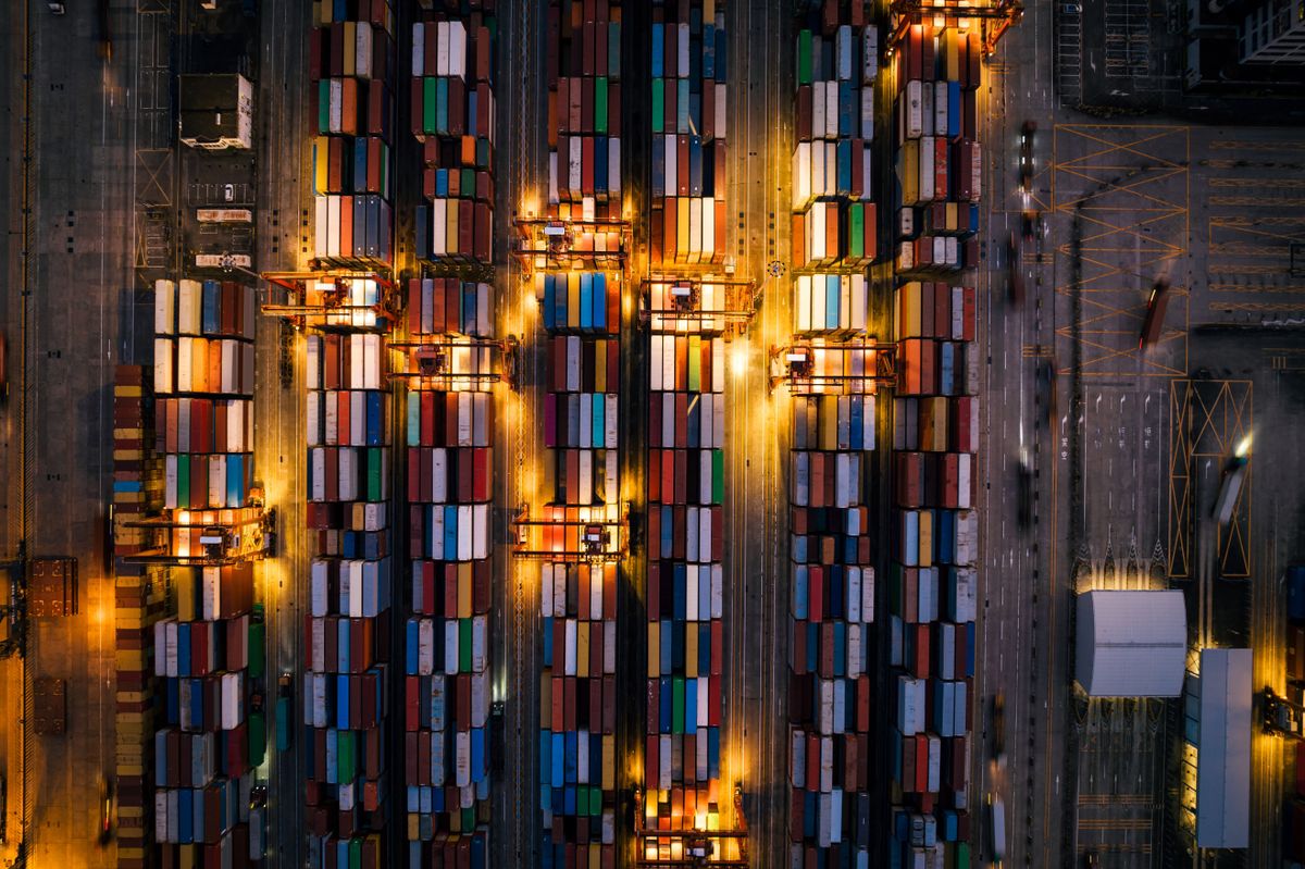 Aerial,View,Of,Container,Terminal,At,Night Doland Trump