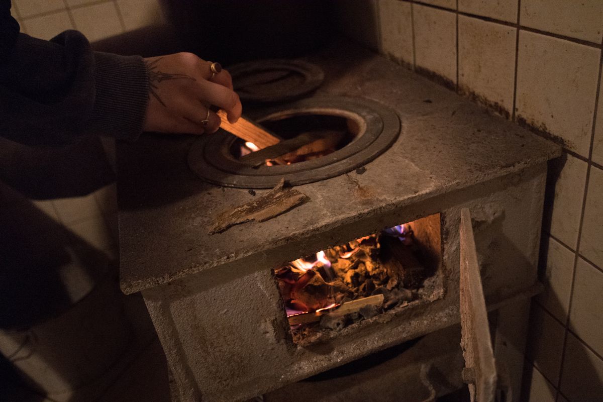 A Free-standing Wood Stove Seen In The Polish Countryside In Debe Wielkie