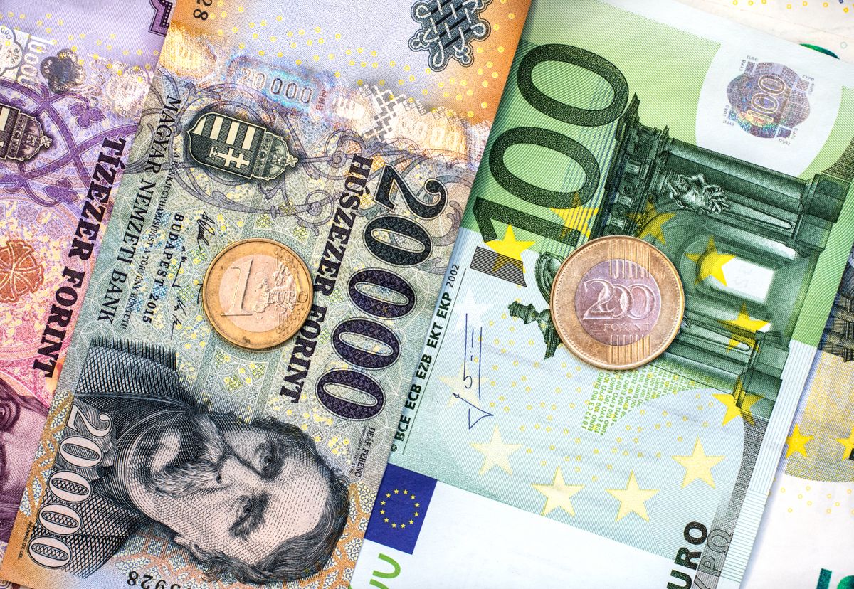 Hungarian,Forint,And,Euro,Banknotes,And,Coins.,Forint,Euro,Exchange