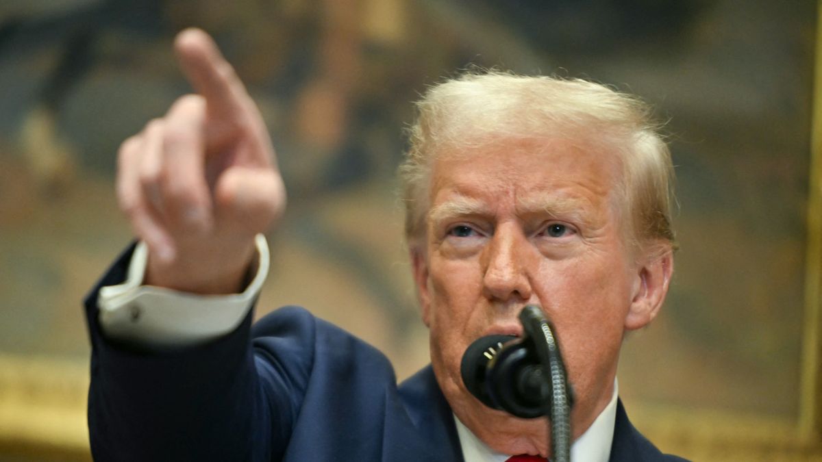 US President Trump delivers remarks in the Roosevelt Room at the White House