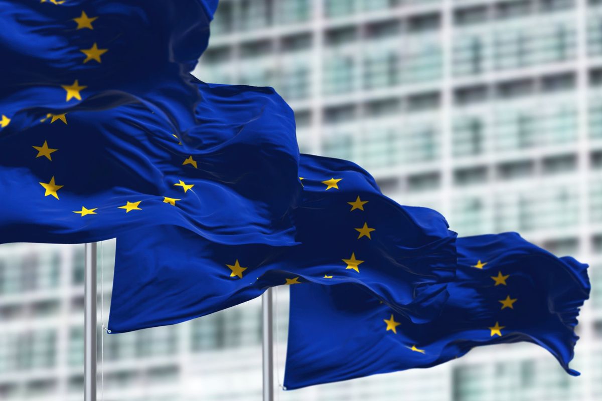 Group,Of,Flags,Of,The,European,Union,Waving,In,The
