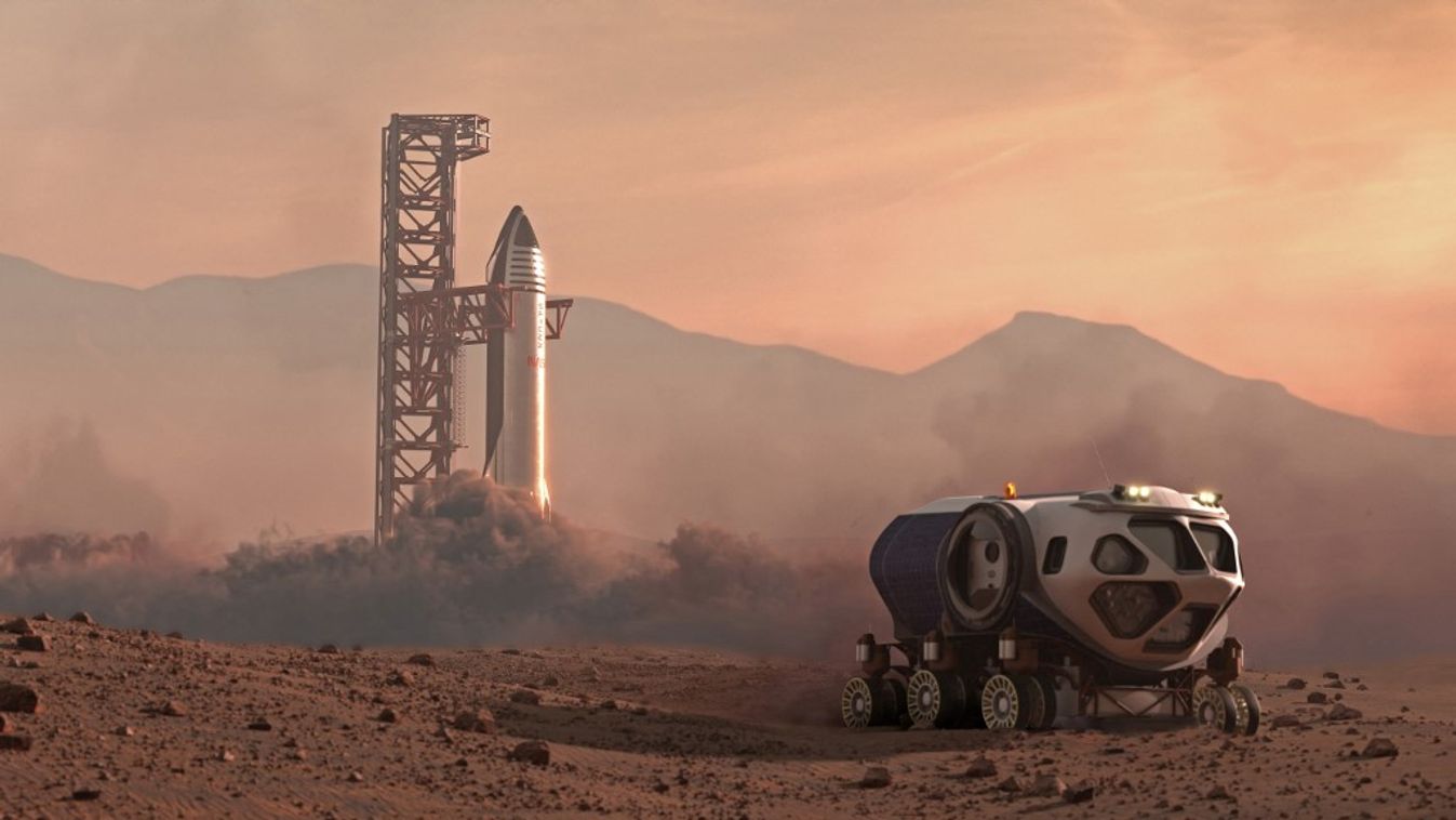 Elon Musk és a Starship a Marsra készült eddig is, és most komolyra fordulhat a dolog: a feltételek soha nem voltak ilyen mértékben adottak Artwork of SpaceX's Starship on Mars