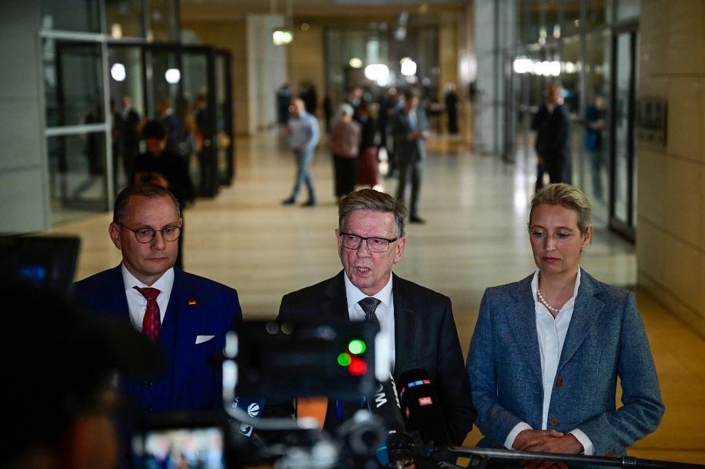 Az AfD társelnökei Alice Weidel (R) és Tino Chrupalla (L) Gerold Ottennel