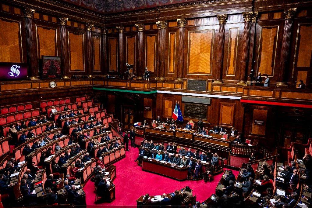 Italian Prime Minister Giorgia Meloni Addresses The Italian Senate Ahead Of The European Union Leader's Summit