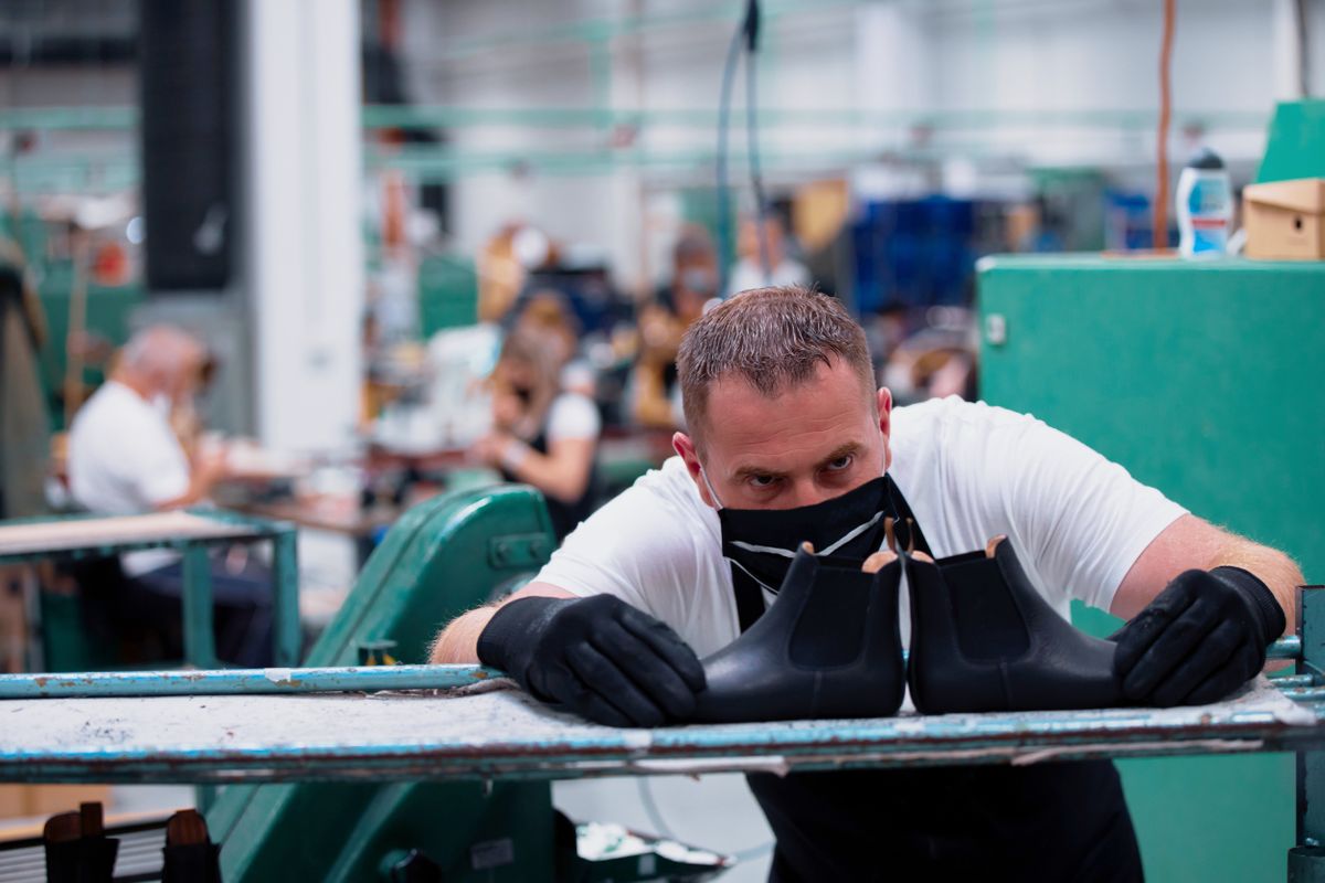 Shoe,Making,Process,In,Footwear,Handmade,Factory.,Pandemic,Covid-19,Virus.