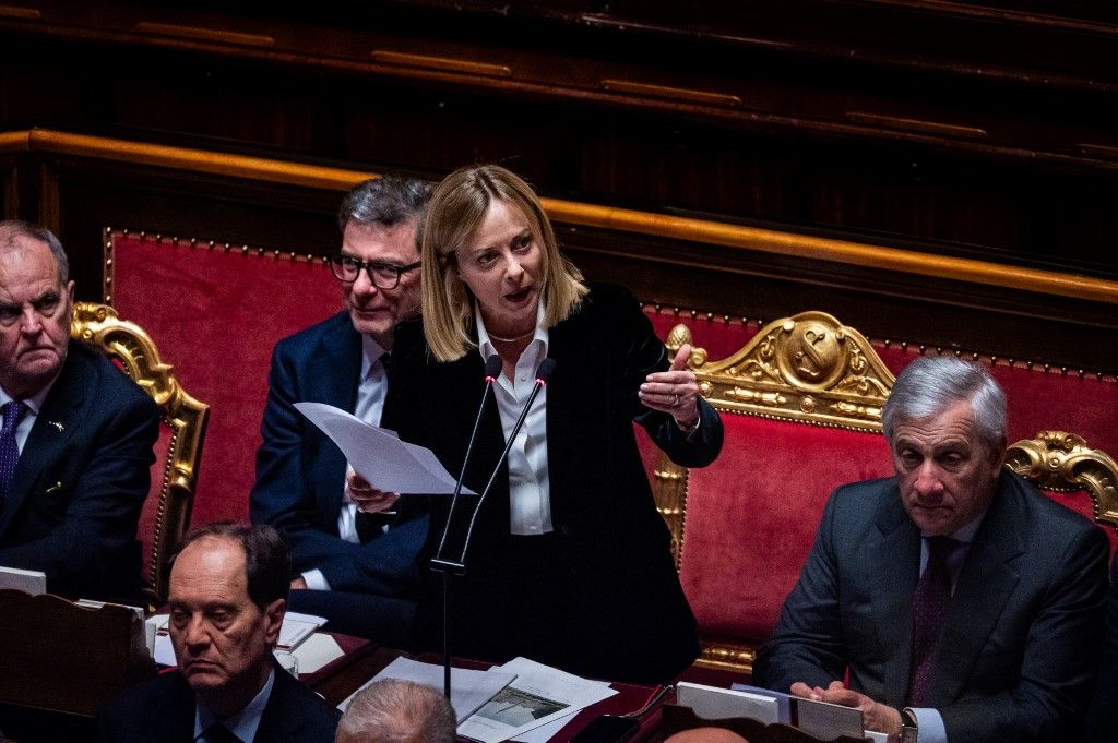 Italian Prime Minister Giorgia Meloni Addresses The Italian Senate Ahead Of The European Union Leader's Summit
