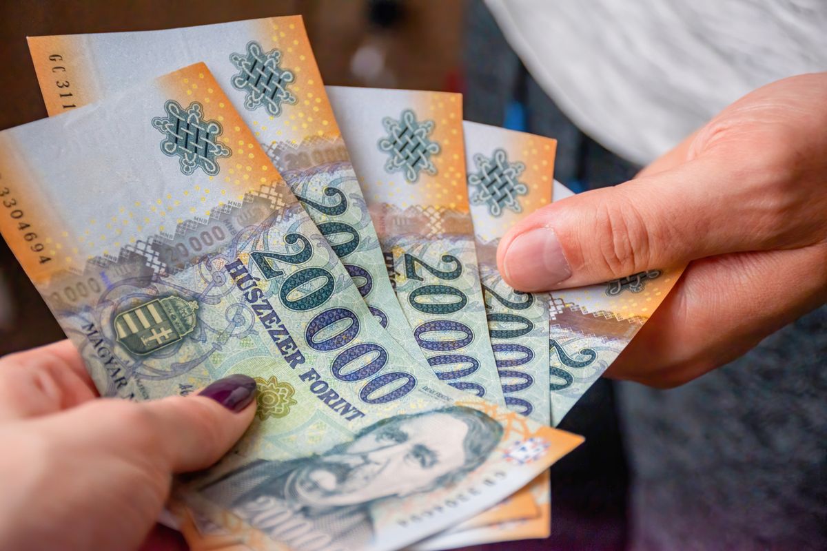 Young,Woman,Gives,Money,To,A,Young,Man.,Payment,Concept, forint, pénz 
kamatkifizetés