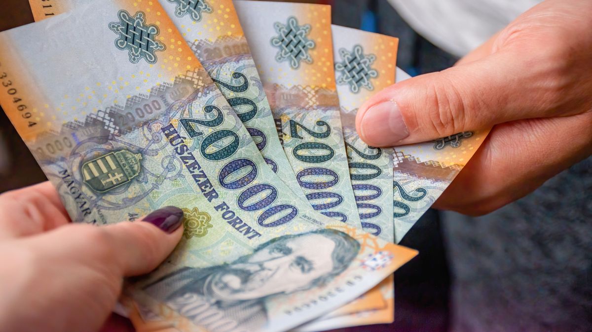 Young,Woman,Gives,Money,To,A,Young,Man.,Payment,Concept, forint, pénz 
kamatkifizetés