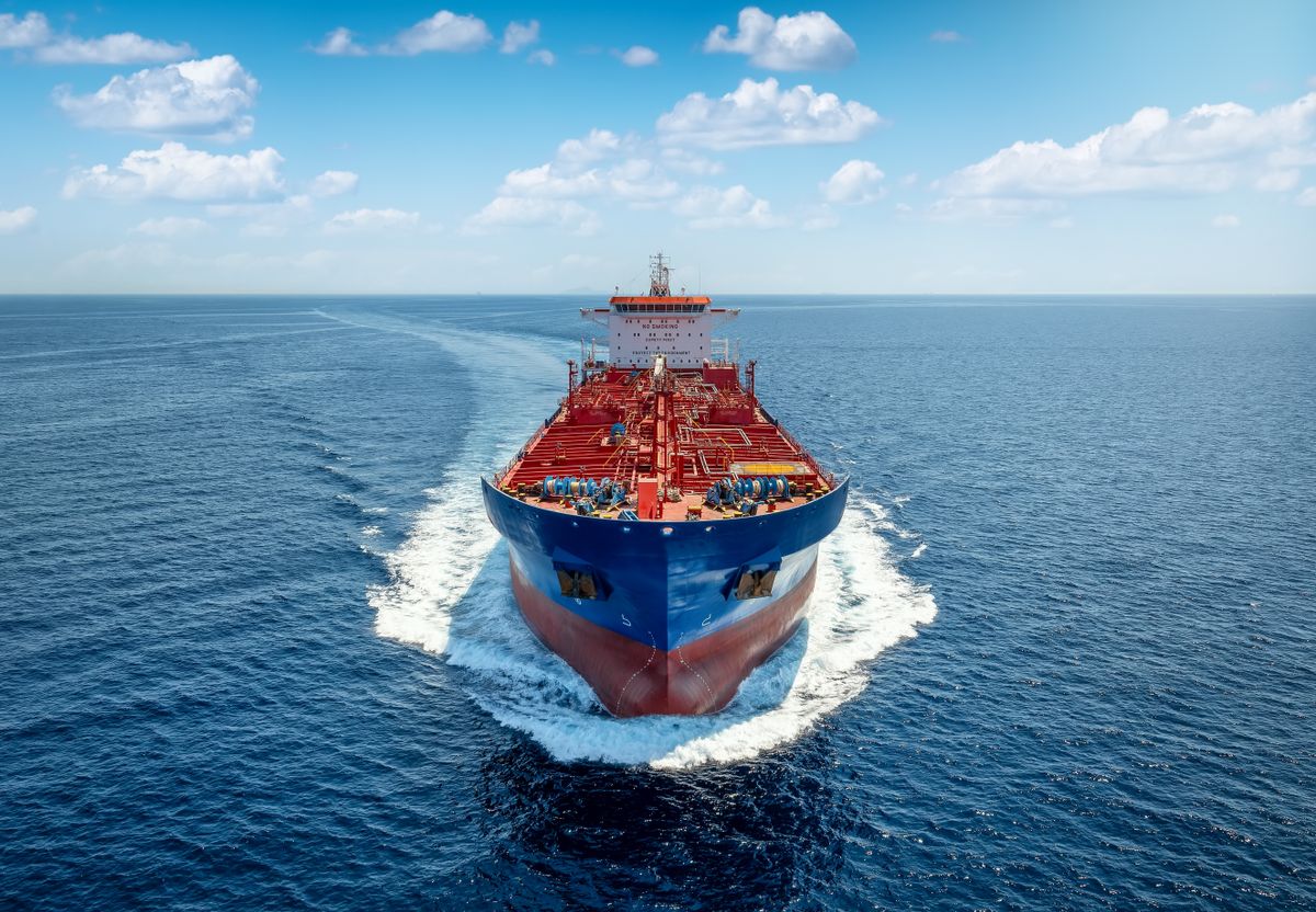 Aerial,Front,View,Of,A,Heavy,Crude,Oil,Tanker,Traveling