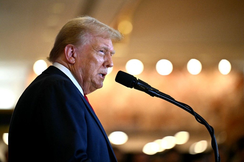 Republican presidential nominee Donald Trump delivers remarks to the press