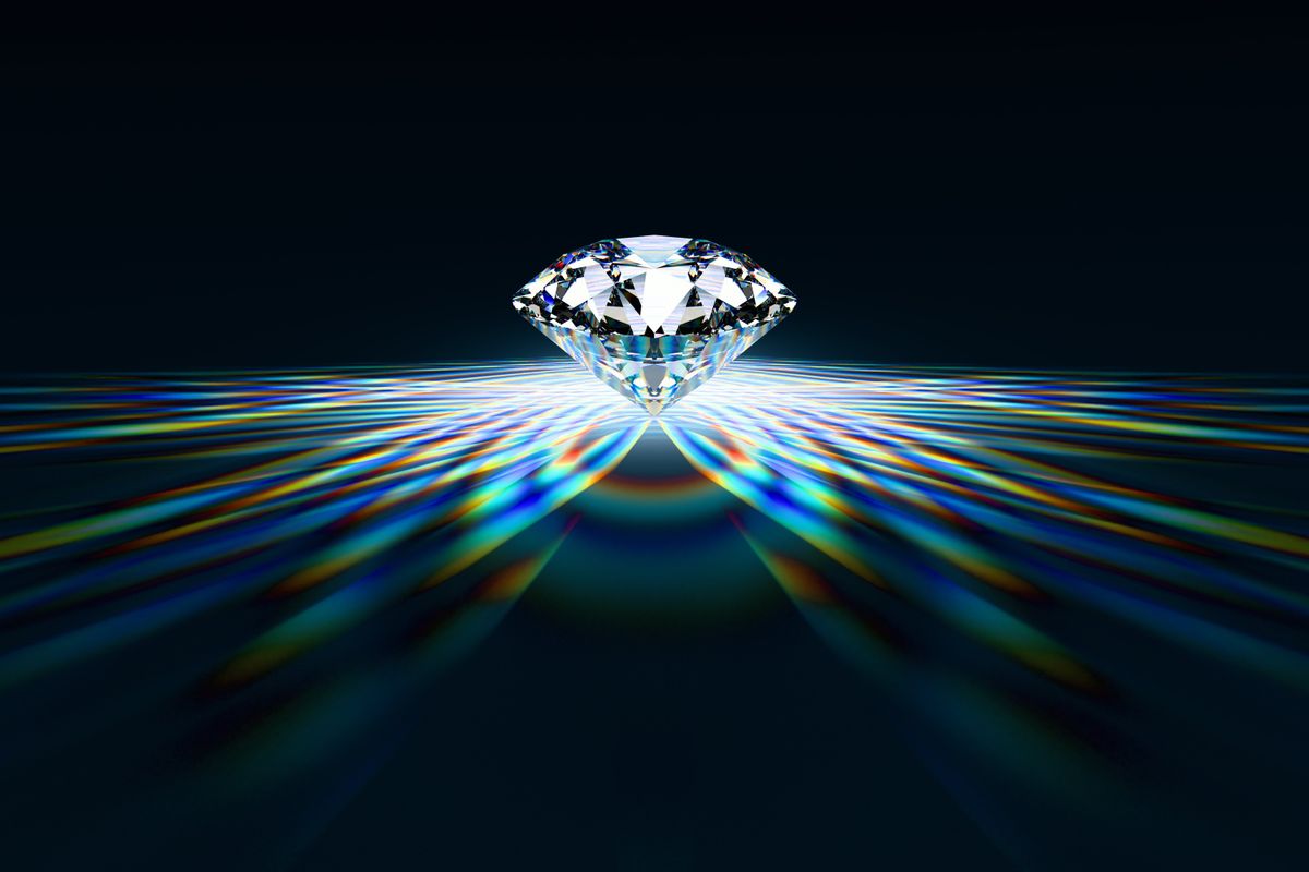 Diamond,Shining,On,Reflective,Surface,With,Colorful,Caustics,Rays.,3d Az Alrosa orosz bányaipari cég több mint 4 milliárd forintnyi rubelért tervez eladni befektetésnek szánt gyémántot