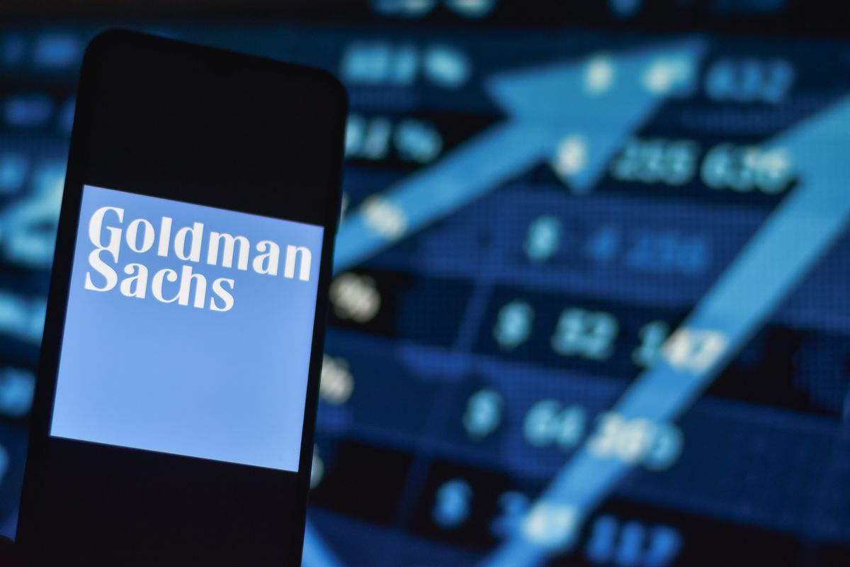 Goldman Sachs, bank, profit, Goldman,Sachs,Logo,On,A,Smartphone,Screen,Stock,Image.,It