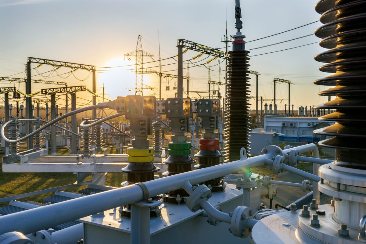 Insulators,And,Transformers,At,An,Electrical,Substation.,Electrical,Equipment,At
