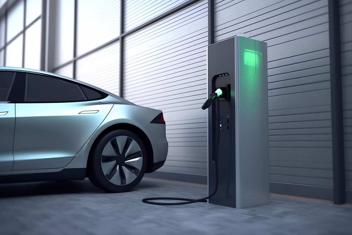 Electric vehicle charging at a modern garage