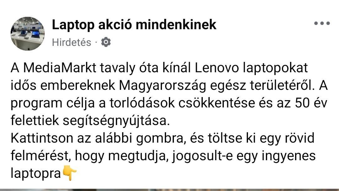 Facebook átverés Media Markt csalás Lenovo csaló