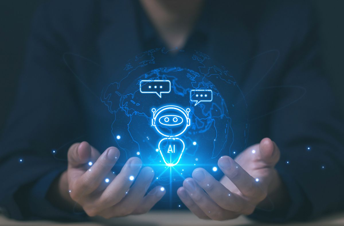 Businessman,Showing,Graphics,Ai,Chat,Application,,A,Digital,Chatbot,Assistant.