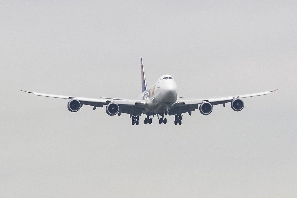Trump, Atlas Air Boeing 747-8F Cargo Aircraft Landing In Amsterdam