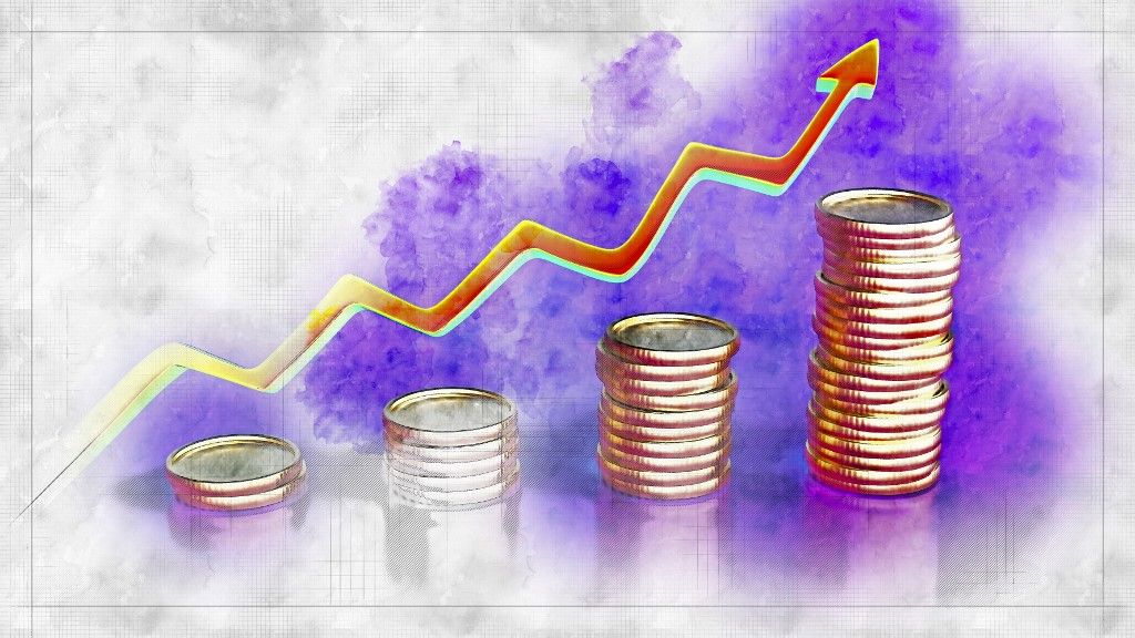 Financial growth, conceptual illustration, menedékeszköz, részvény, bitcoin, 