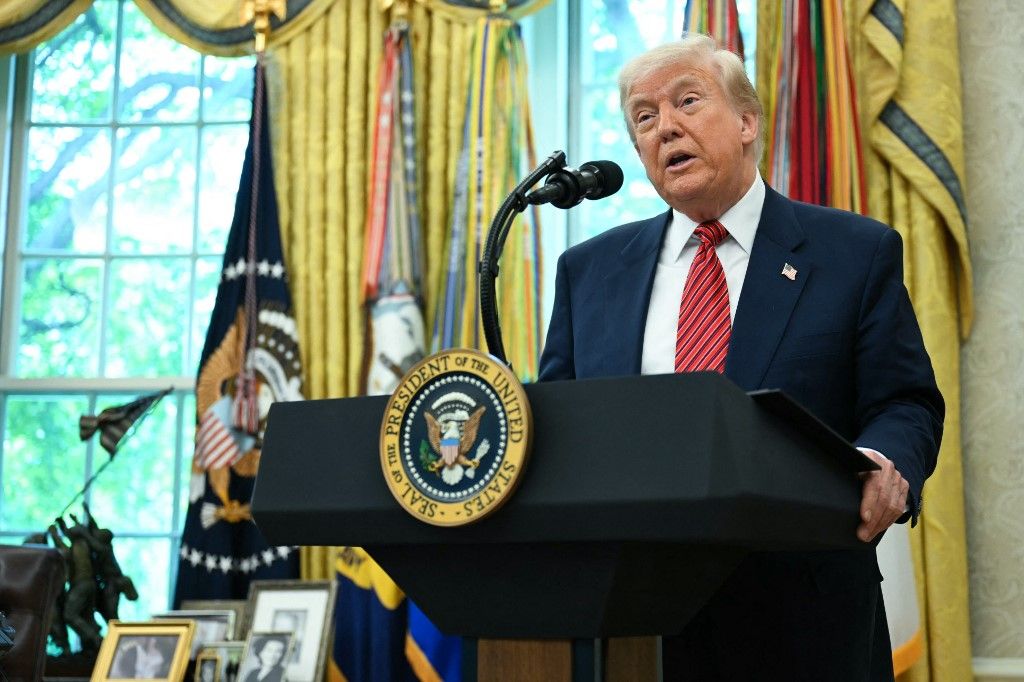 US President Donald Trump participates in a Swearing-In Ceremony for the Ambassador to the People's Republic of China