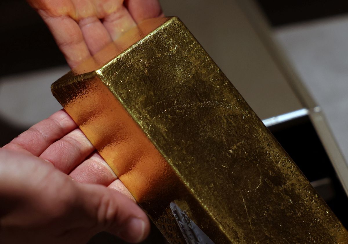 A gold bullion is displayed in The Reserve vault, operated by Silver Bullion Pte Ltd, in Singapore