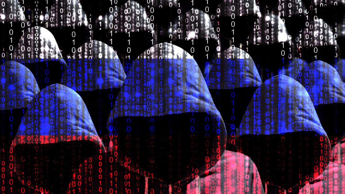 Group,Of,Hooded,Hackers,Shining,Through,A,Digital,Russian,Flag orosz katonai hírszerzés