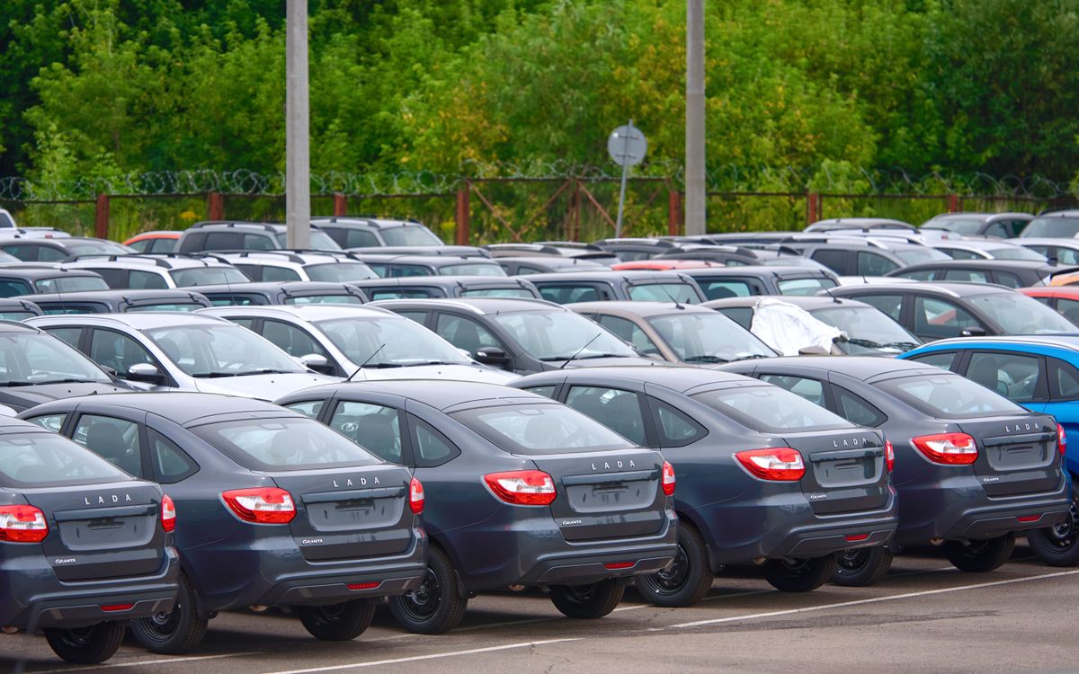 Minsk,,Belarus.,Jul,2021.,Lada,Granta,Cars,Parked,In,Row